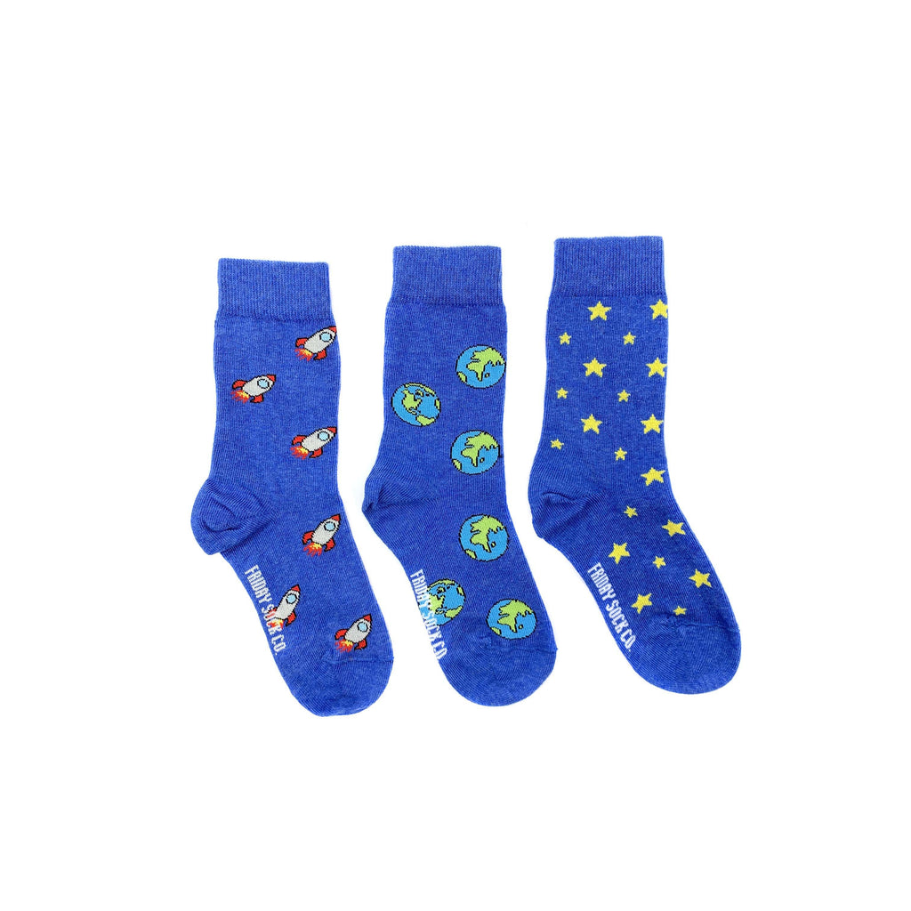 Kid's Earth, Rocket, & Star Socks-Kid's Socks-Canada-Friday Sock Co.