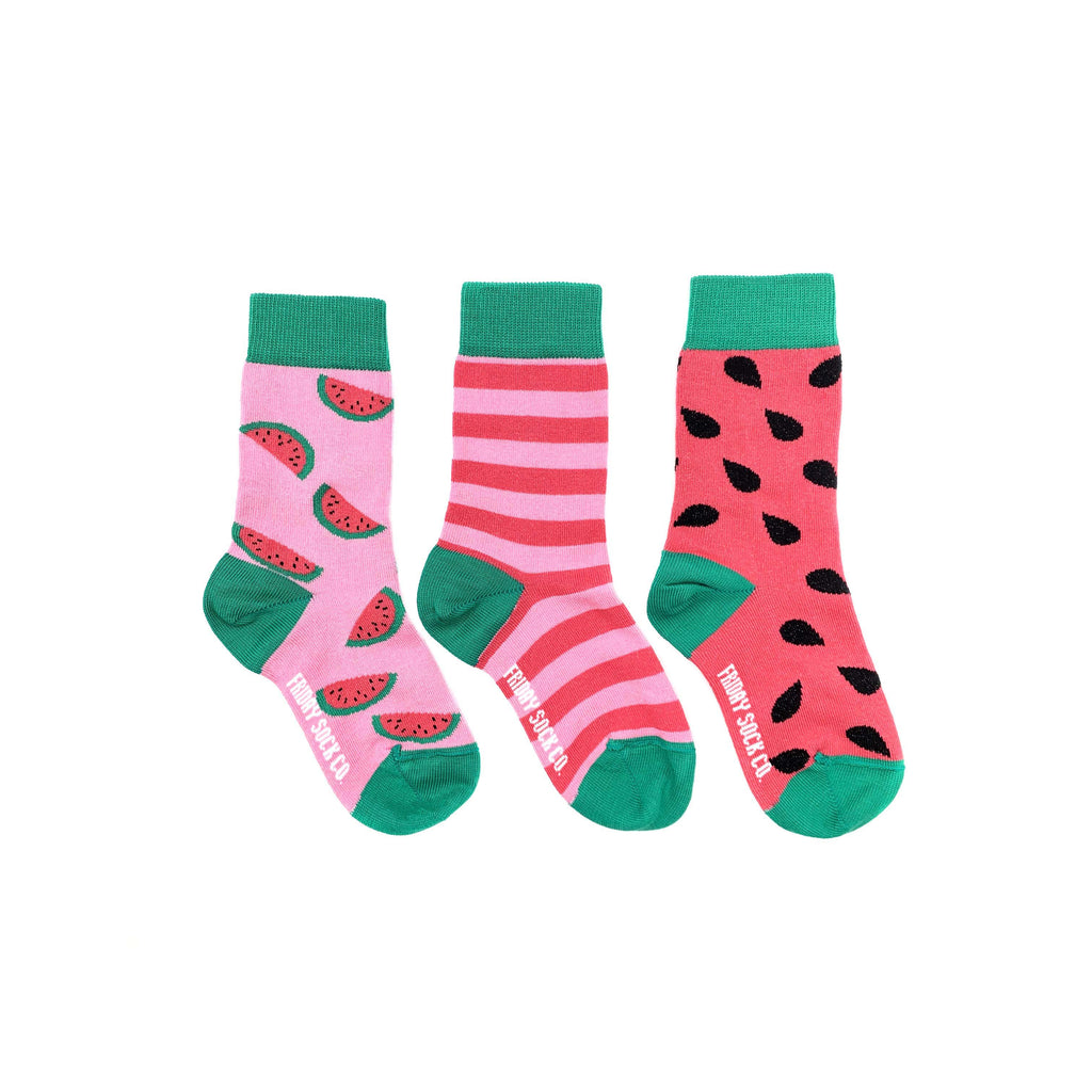 Kid's Inside Out Watermelon, & Stripe Socks-Kid's Socks-Canada-Friday Sock Co.