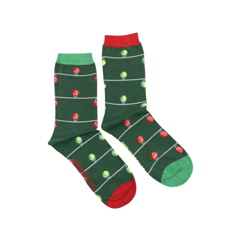 green socks with rows of green and red Christmas lights for women