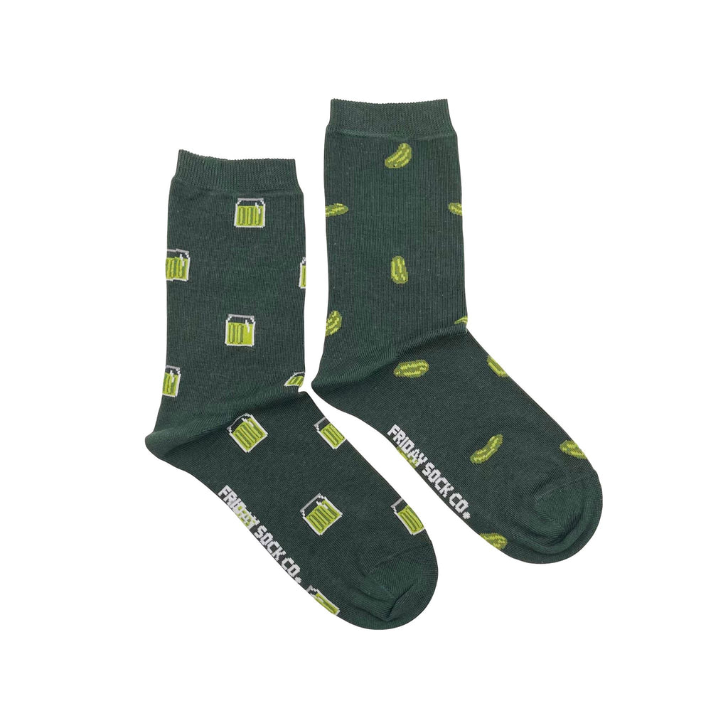 dark green socks with pickles and pickle jar for women