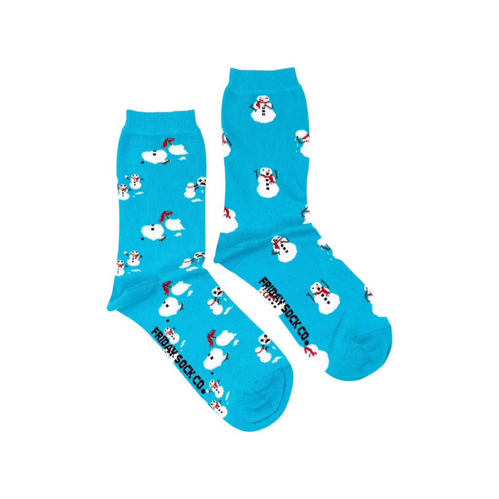blue socks with snowman and melting snowman family for women