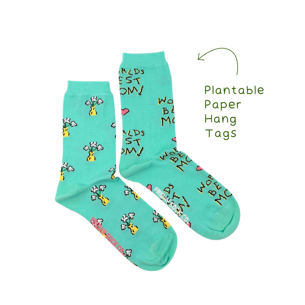 turquoise world's best mom socks with floral bouquets